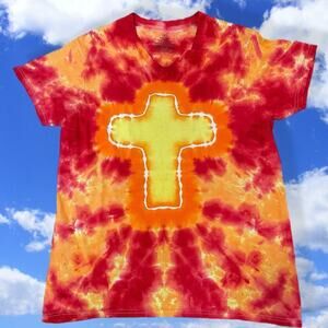 handmade tie dyed unisex tshirt L cross fire light blessed